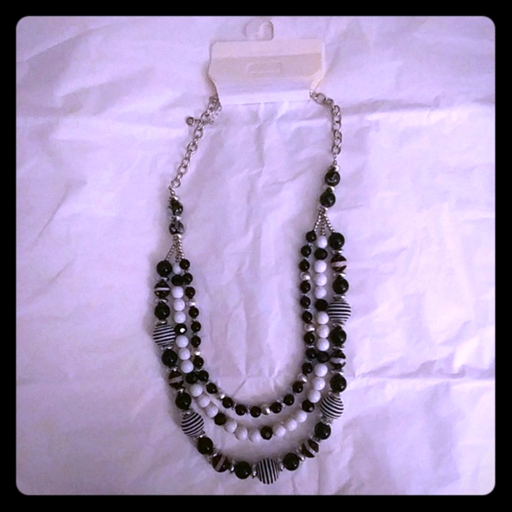 Semi Precious Black and White Beaded Necklace
